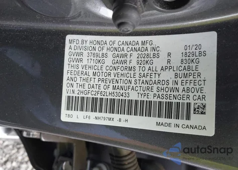 2020 Honda Civic Lx from USA, damaged, VIN 2HGFC2F62LH530433